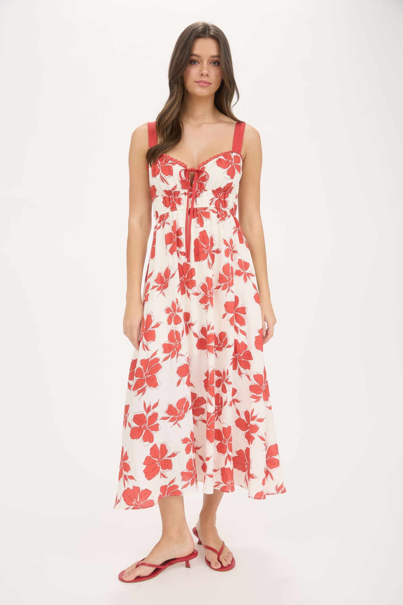 1001 Floral Front Tie Cutout Midi Dress
