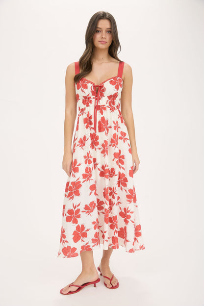 1001 Floral Front Tie Cutout Midi Dress