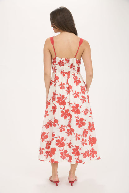 1001 Floral Front Tie Cutout Midi Dress