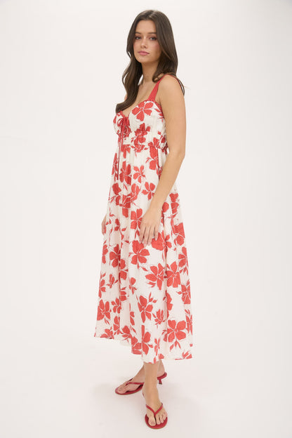 1001 Floral Front Tie Cutout Midi Dress