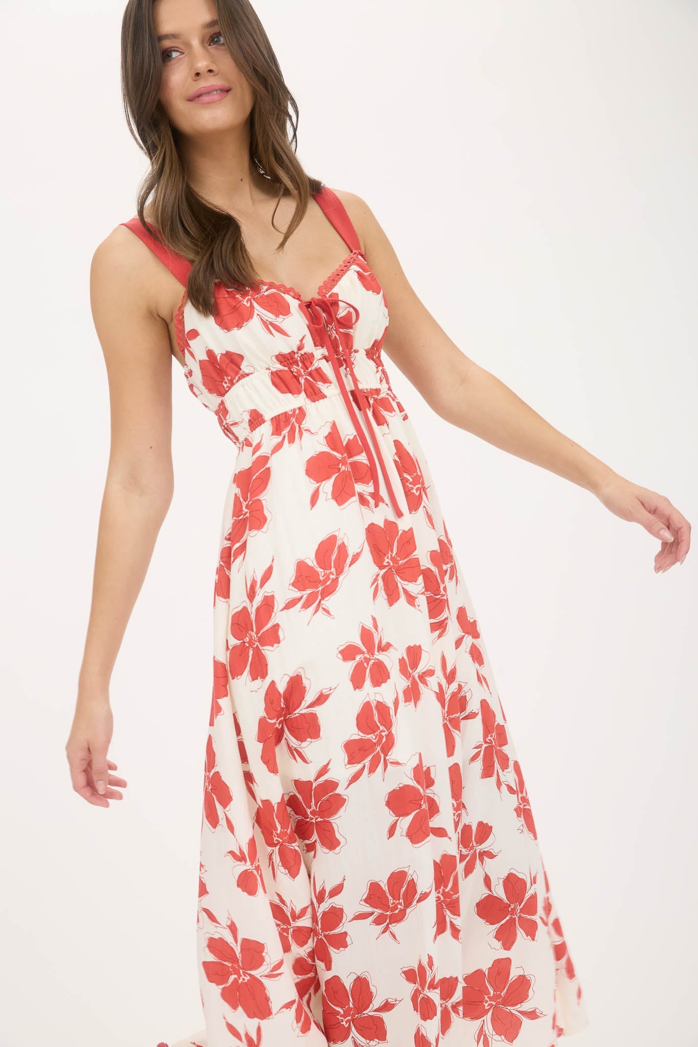 1001 Floral Front Tie Cutout Midi Dress