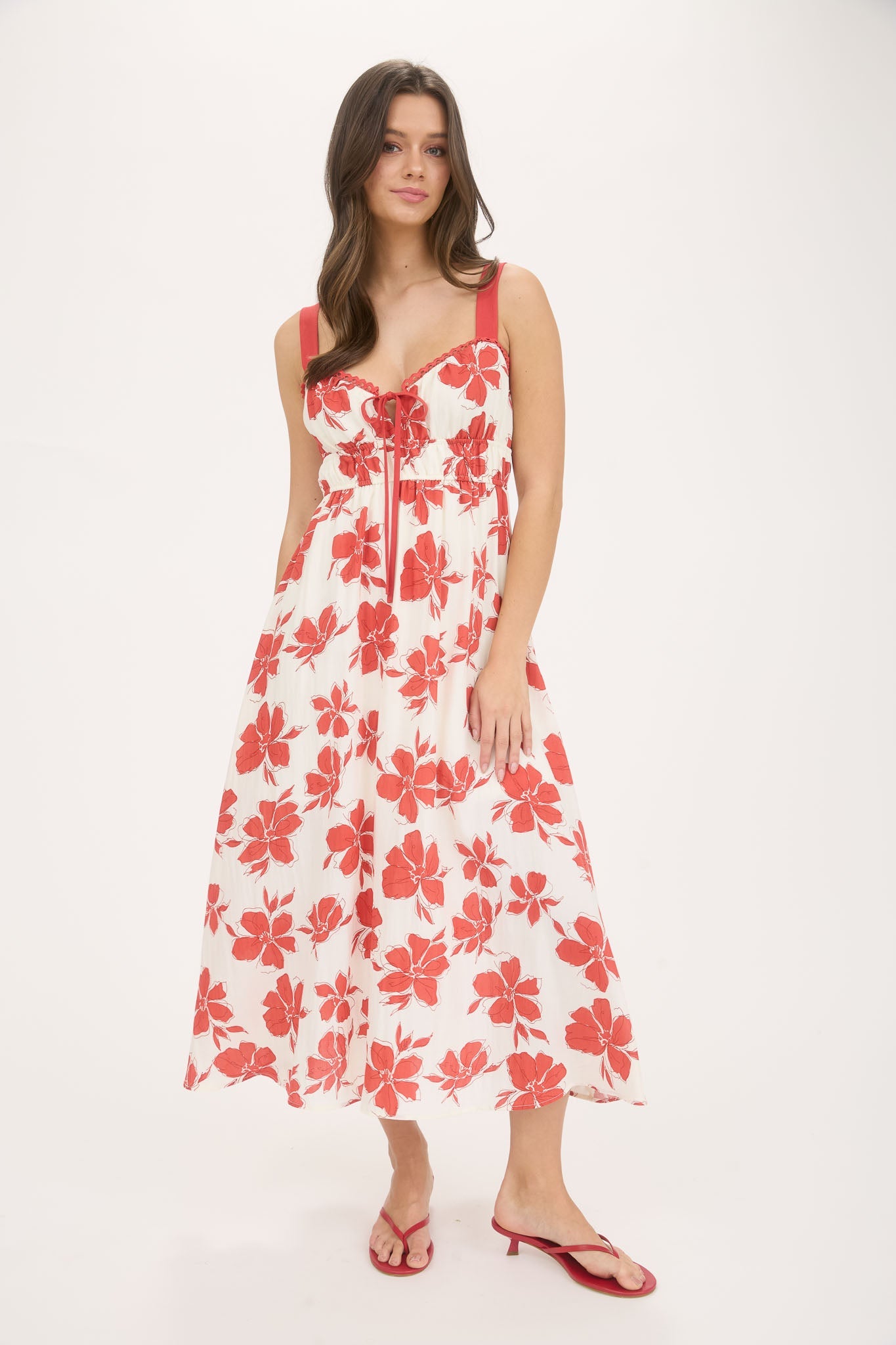 1001 Floral Front Tie Cutout Midi Dress