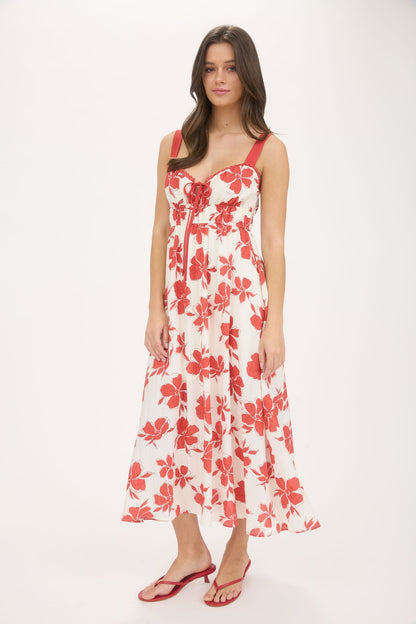 1001 Floral Front Tie Cutout Midi Dress