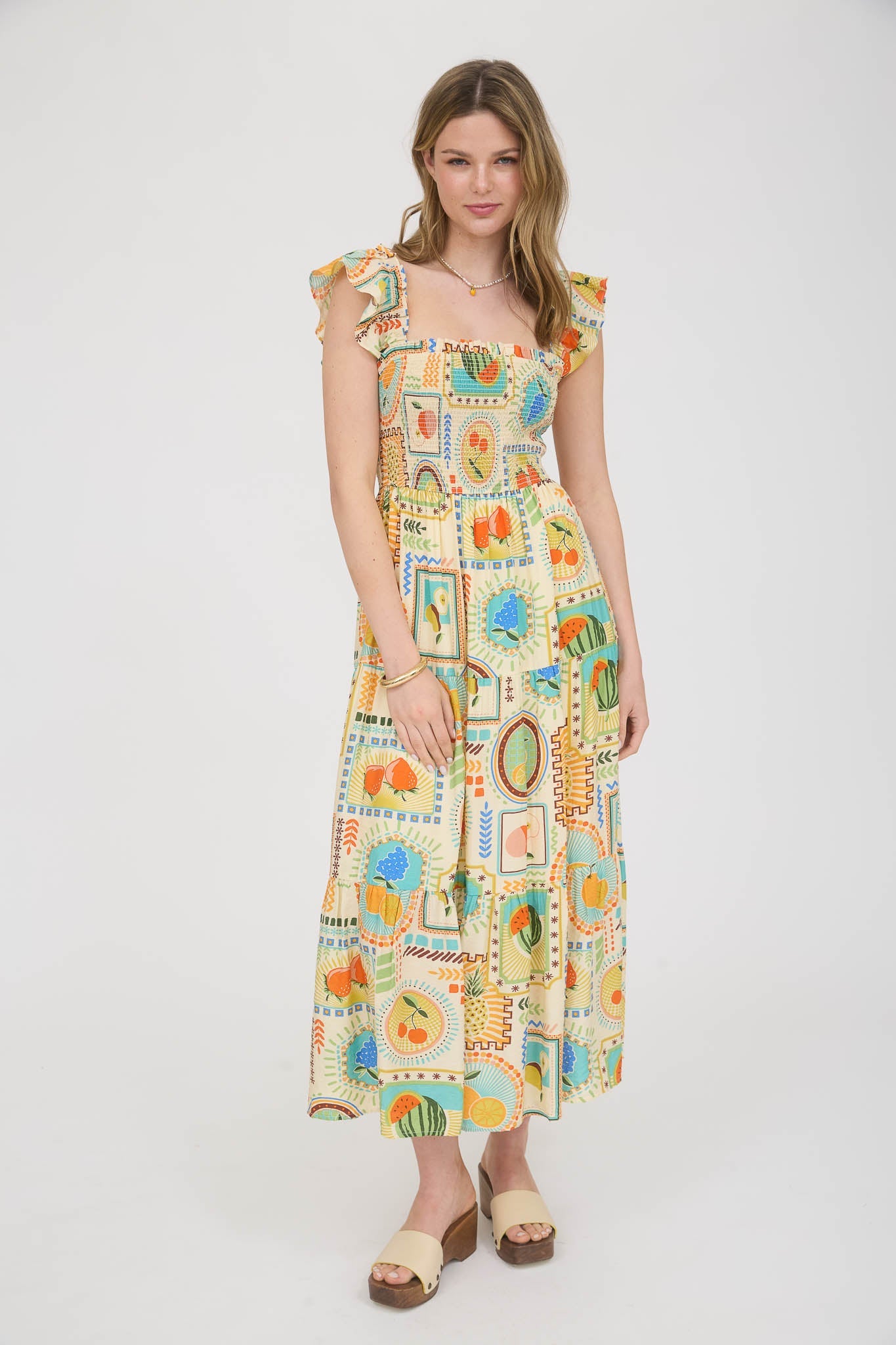 1000 Summer Fruit Print Midi Dress