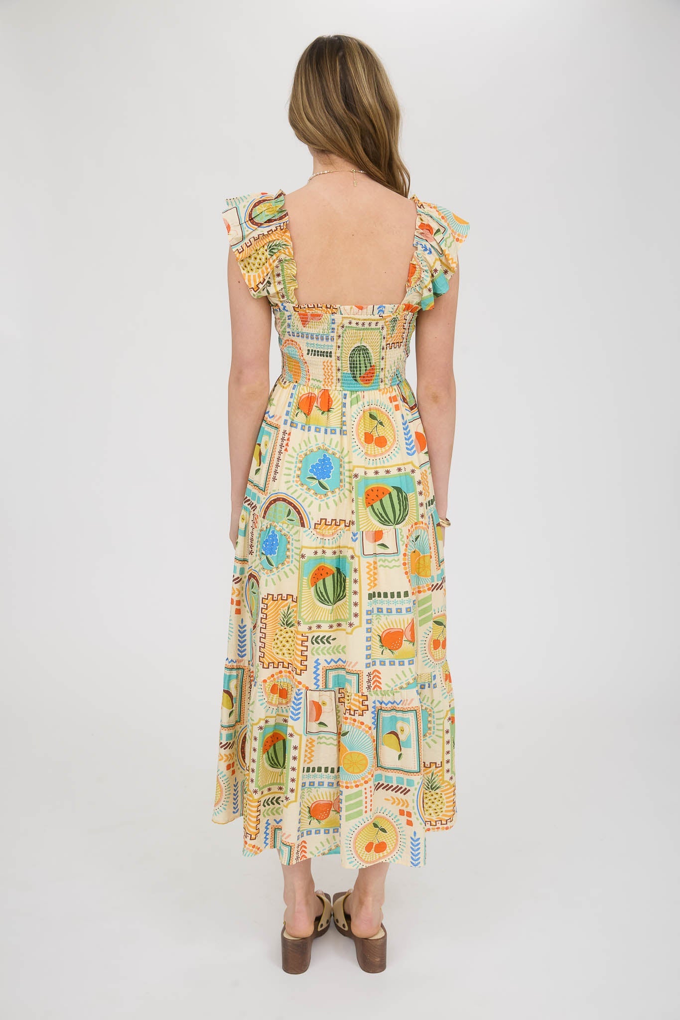 1000 Summer Fruit Print Midi Dress