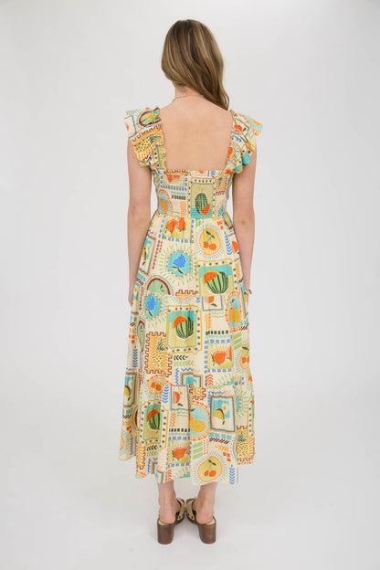 1000 Summer Fruit Print Midi Dress