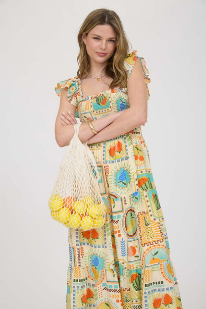 1000 Summer Fruit Print Midi Dress