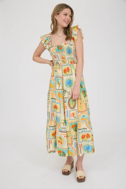 1000 Summer Fruit Print Midi Dress