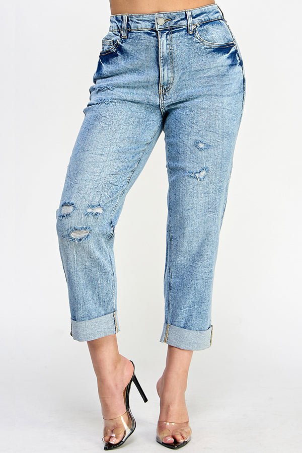 Distressed mom jeans, High-rise mom jeans, Stretch denim jeans, Vintage wash mom jeans, Ripped mom jeans, Relaxed fit jeans, Comfortable high-waisted jeans for women, Trendy distressed denim for everyday wear, Stretchy mom jeans with a flattering fit, Casual high-rise jeans with ripped details, Best mom jeans for effortless style, Retro denim style, 90s-inspired jeans, Classic mom jeans with stretch, Casual chic denim look, Everyday wear high-rise jeans