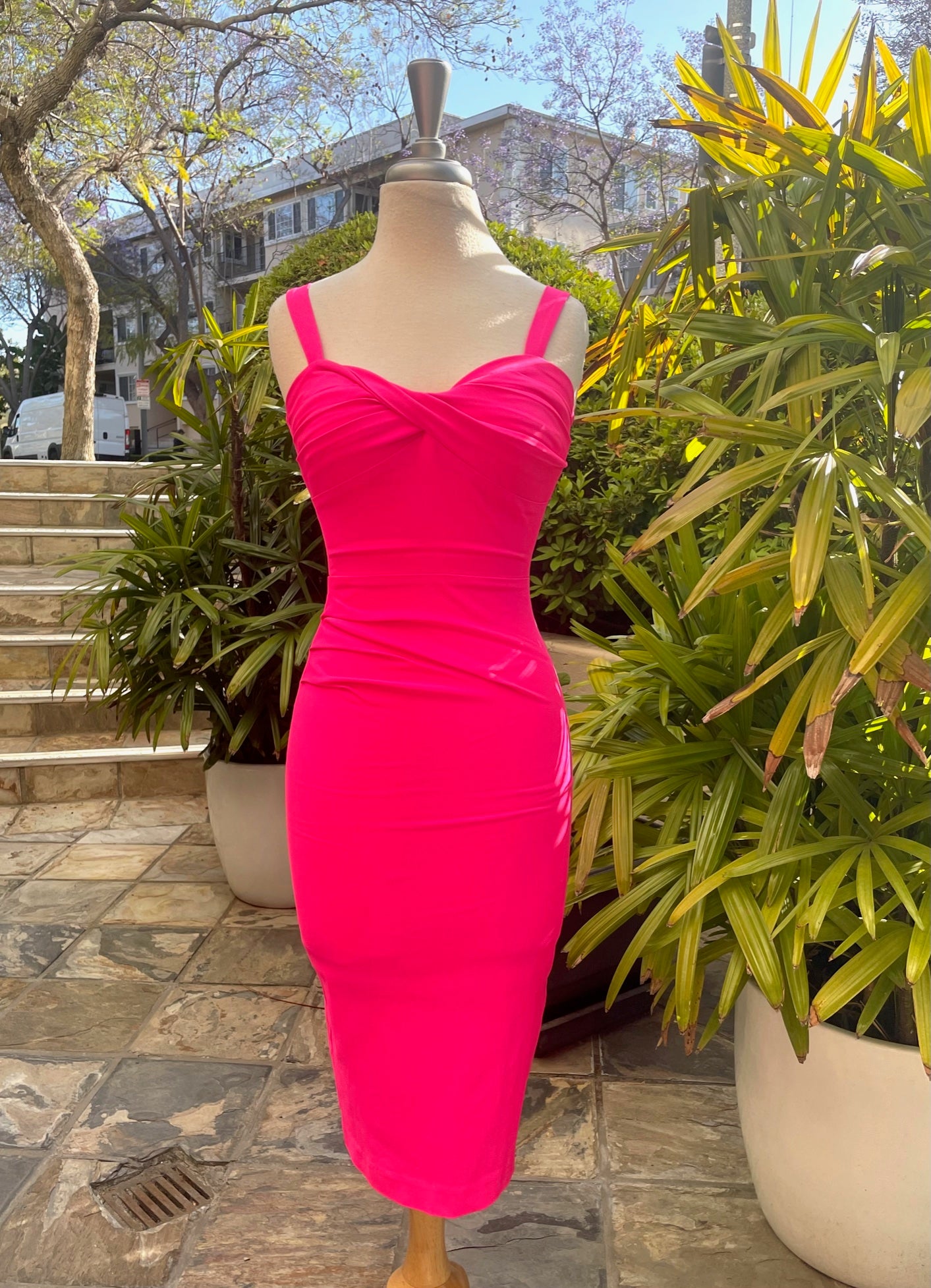 Hot Pink Midi Dress RIODECA Hot Pink Midi Dress RIODECA