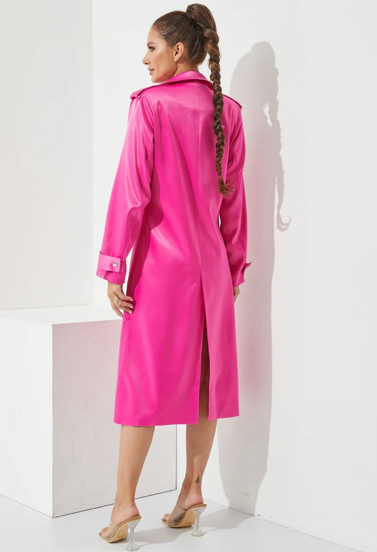 Hot Pink Satin Trench Coat