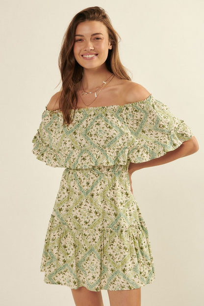 1000 Off the Shoulder Flounce Mini Dress
