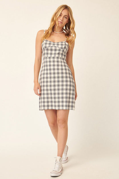 1000 Gingham Plaid Print Mini Dress
