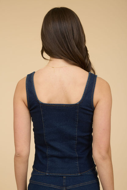 1034 Denim Square Neck Corset Top