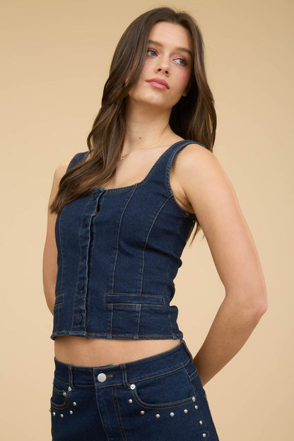 1034 Denim Square Neck Corset Top