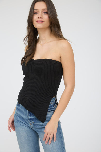 1040 Strapless Top with Asymmetrical Hem