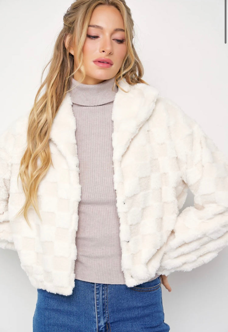 
White faux fur bomber jacket, Women's faux fur jacket, Chic white bomber jacket, Stylish faux fur coat, Women's winter jacket, Fashionable bomber jacket, White faux fur jacket, Elegant faux fur coat, Women's outerwear, Luxury faux fur jacket, Trending Women’s Bomber Jacket, Easy Clothes US