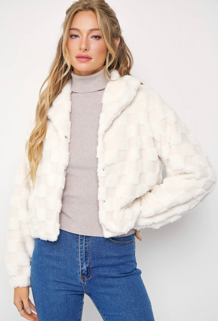 
White faux fur bomber jacket, Women's faux fur jacket, Chic white bomber jacket, Stylish faux fur coat, Women's winter jacket, Fashionable bomber jacket, White faux fur jacket, Elegant faux fur coat, Women's outerwear, Luxury faux fur jacket, Trending Women’s Bomber Jacket, Easy Clothes US